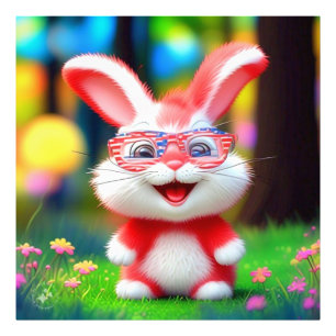 Impression Photo Lapin Rouge avec Lunettes Américaines Dessin Animé