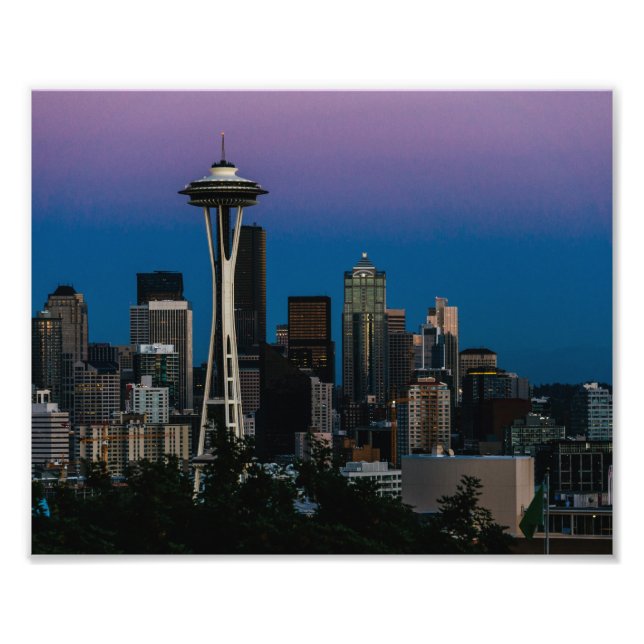 Impression Photo L'architecture de Seattle sous ciel violet (Devant)