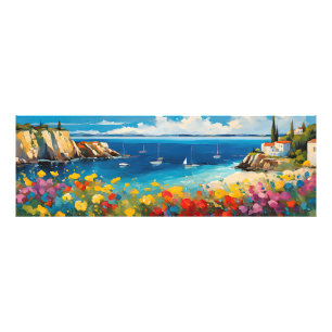 Impression Photo Large Bord de mer Yachts et fleurs méditerranéens