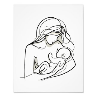 Impression Photo L'art minimaliste en ligne de maman et bébé