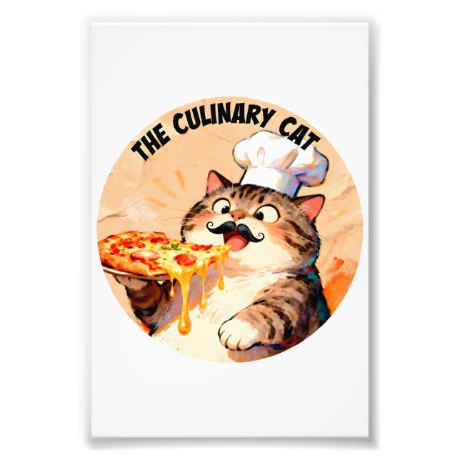 Impression Photo Le Chat Culinaire avec le Chat Chef Pizza Tenant u (Devant)