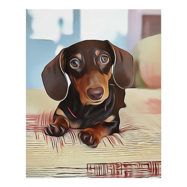 Impression Photo Le Chiot De Dachshund Est Assis Sur Un Canapé (Devant)