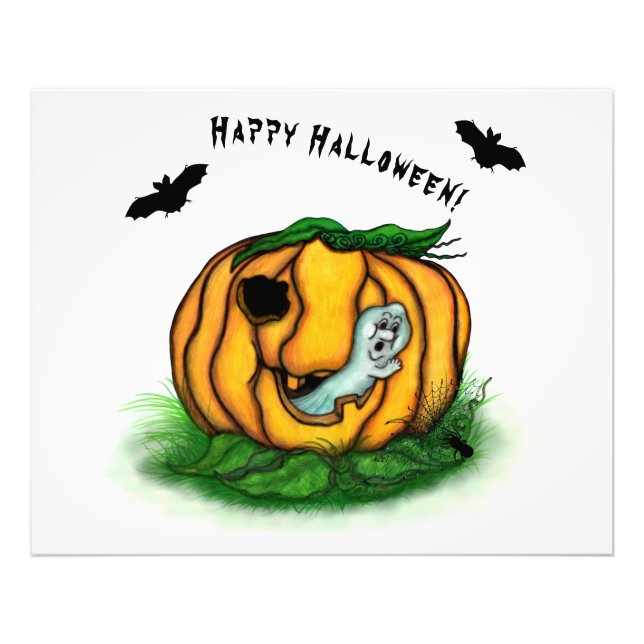 Impression Photo Le fantôme d'Halloween, chauve-souris, fantôme et  (Devant)