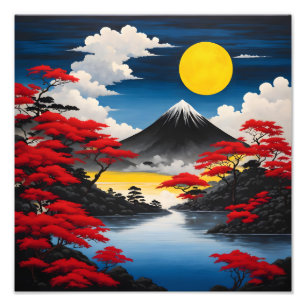 Impression Photo Le mont Fuji majestueux au coucher du soleil