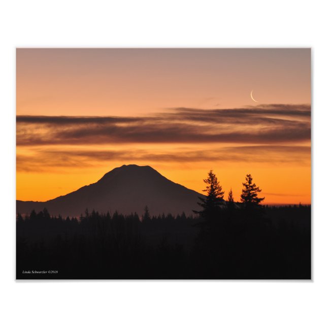 Impression Photo Le Mont Rainier et la lune du croissant (Devant)