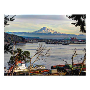 Impression Photo Le Mont Rainier surplombe le port de Tacoma