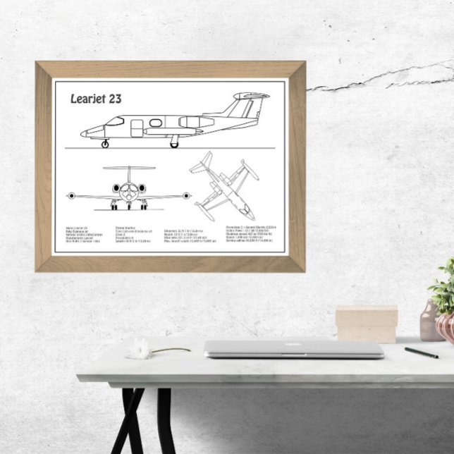 Impression Photo Learjet 23 - Plan de dessin du plan d'avion BD (Créateur téléchargé)