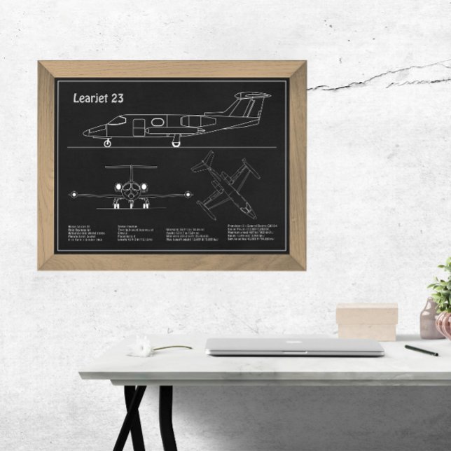 Impression Photo Learjet 23 - Plans de dessin de blueprint d'avion  (Créateur téléchargé)