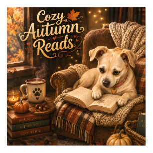 Impression Photo Lectures Automnales Cosy Chien Amateur de Livres M