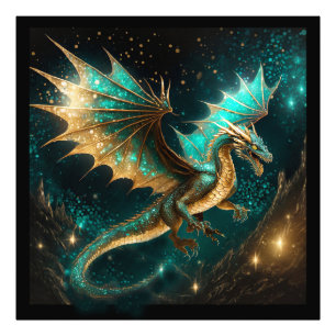 Impression Photo Les dragons sont de véritables Gold Turquoise ID10