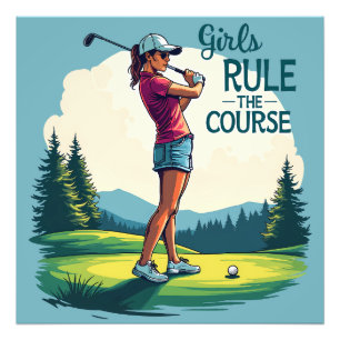 Impression Photo Les filles gouvernent le parcours Retro Golf Illus