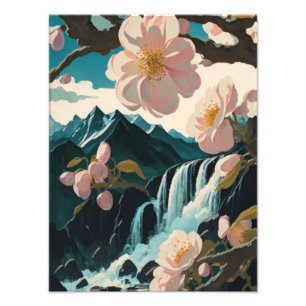 Impression Photo Les fleurs de cerisiers se préparent à une cascade