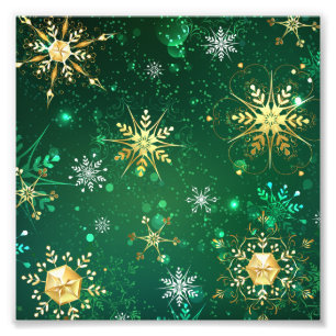 Impression Photo Les flocons dorés de Noël sur l'Arrière - plan ver