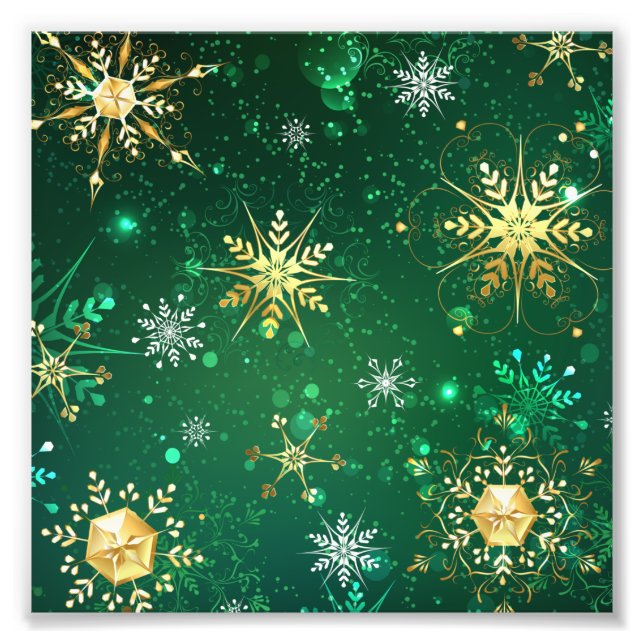 Impression Photo Les flocons dorés de Noël sur l'Arrière - plan ver (Devant)
