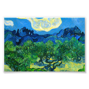 Impression Photo Les oliviers de Van Gogh dans un paysage montagneu
