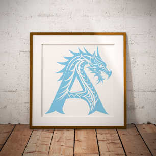 Impression Photo Lettre A de style dragon, alphabet du dragon, mono