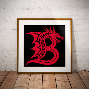 Impression Photo Lettre B de style dragon, Alphabet Dragon, Monogra