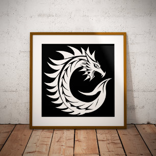 Impression Photo Lettre C de style dragon, Alphabet du dragon, Mono