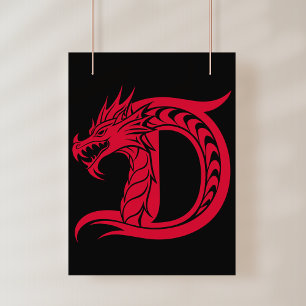 Impression Photo Lettre D de style dragon, Alphabet Dragon, Monogra