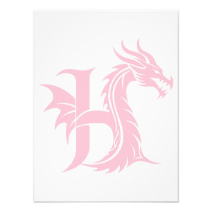 Impression Photo Lettre de style dragon H, alphabet du dragon, mono