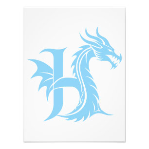 Impression Photo Lettre de style dragon H, Alphabet du dragon, Mono