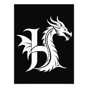 Impression Photo Lettre de style dragon H, Alphabet du dragon, Mono