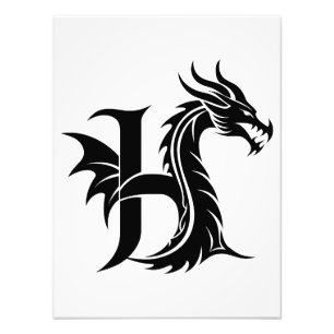Impression Photo Lettre de style dragon H, Alphabet du dragon, Mono