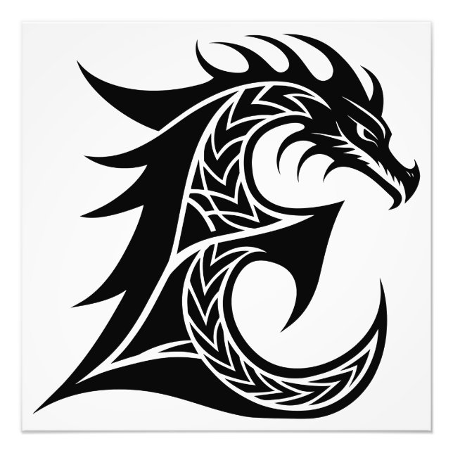 Impression Photo Lettre E de style dragon, Alphabet Dragon, Monogra (Devant)