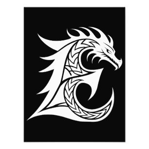 Impression Photo Lettre E de style dragon, alphabet du dragon, mono