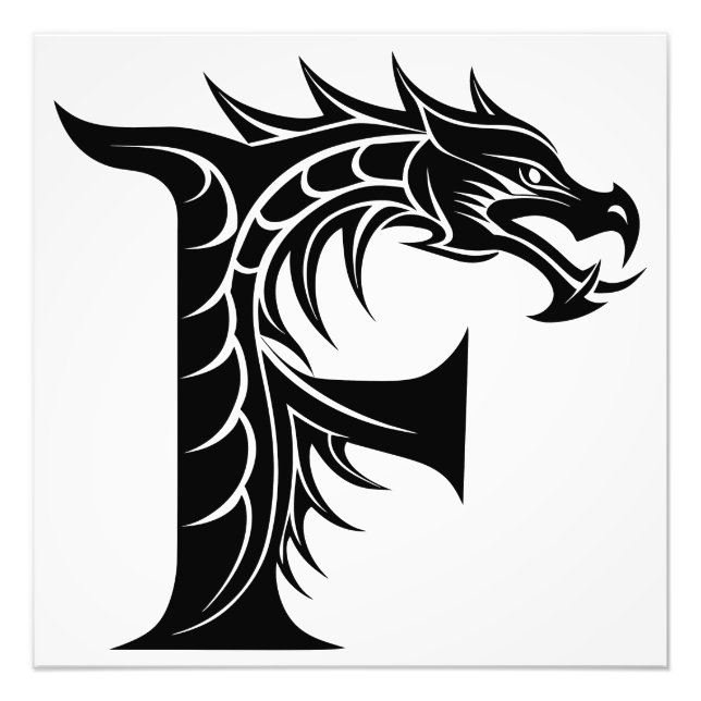 Impression Photo Lettre F de style dragon, alphabet du dragon, mono (Devant)