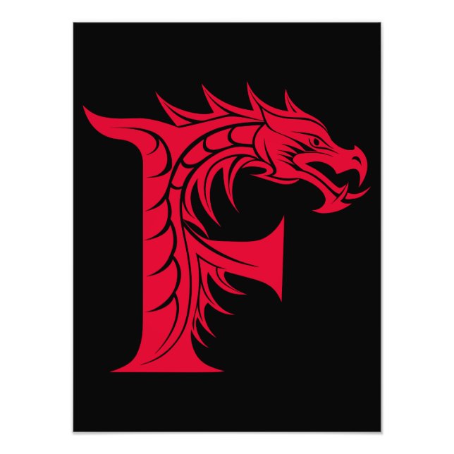 Impression Photo Lettre F de style dragon, alphabet du dragon, mono (Devant)