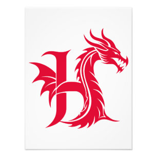 Impression Photo Lettre H de style dragon, alphabet du dragon, mono