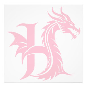 Impression Photo Lettre H de style dragon, alphabet du dragon, mono