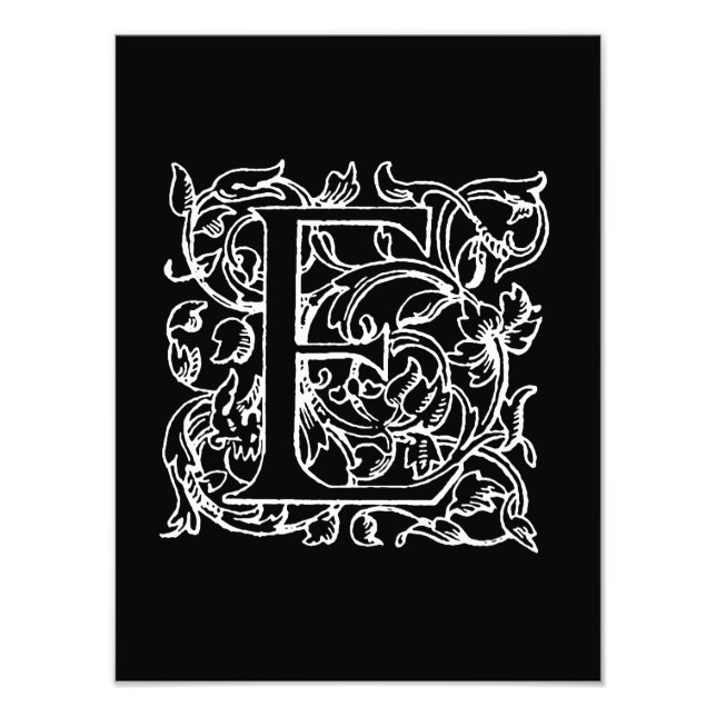 Impression Photo Lettre vintage E Monogramme Noir Blanc Monogramme (Devant)