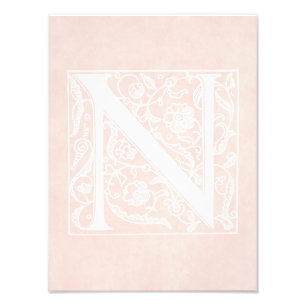 Impression Photo Lettre vintage N Monogramme Rose Parchemin rose "N