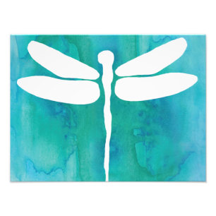 Impression Photo Libellule Aquarelle Bleu Aqua Blanc Libellules