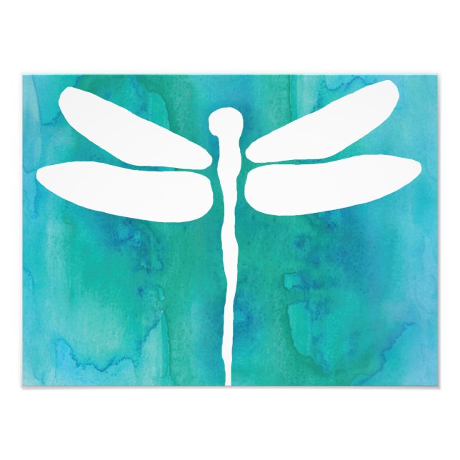 Impression Photo Libellule Aquarelle Bleu Aqua Blanc Libellules (Devant)