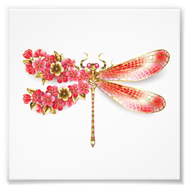 Impression Photo libellule de fleurs avec sakura de bijoux (Devant)