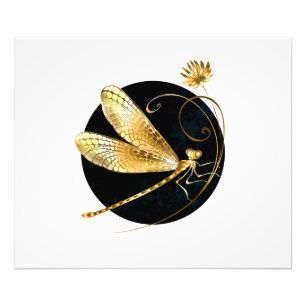 Impression Photo libellule d'or en cercle noir