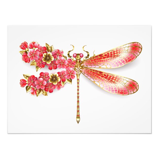 Impression Photo Libellule fleur avec sakura bijoux (Devant)