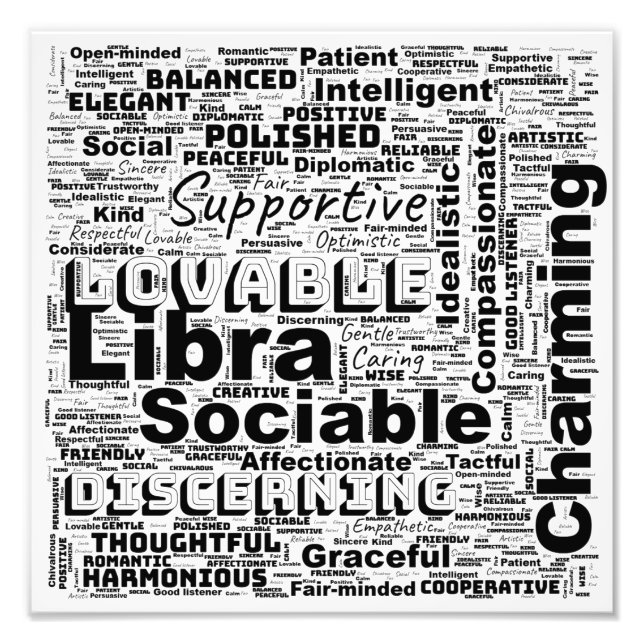 Impression Photo Libra Zodiac Word Cloud Inspiration (Devant)