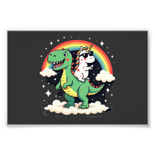 Impression Photo Licorne Arc-en-Ciel Chevauchant T rex - Garçons Fi