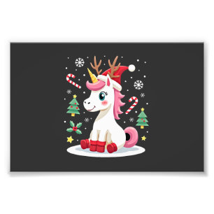 Impression Photo Licorne de Noël Mignon Magique Xmas Filles Tout-Pe