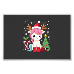 Impression Photo Licorne de Noël Mignon Magique Xmas Filles Tout-Pe