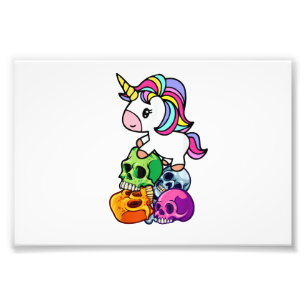 Impression Photo Licorne Mignonne & Crânes Mort. Drôle de Goth Emo