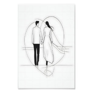 Impression Photo Ligne minimaliste Art romantique Couple tenant mai