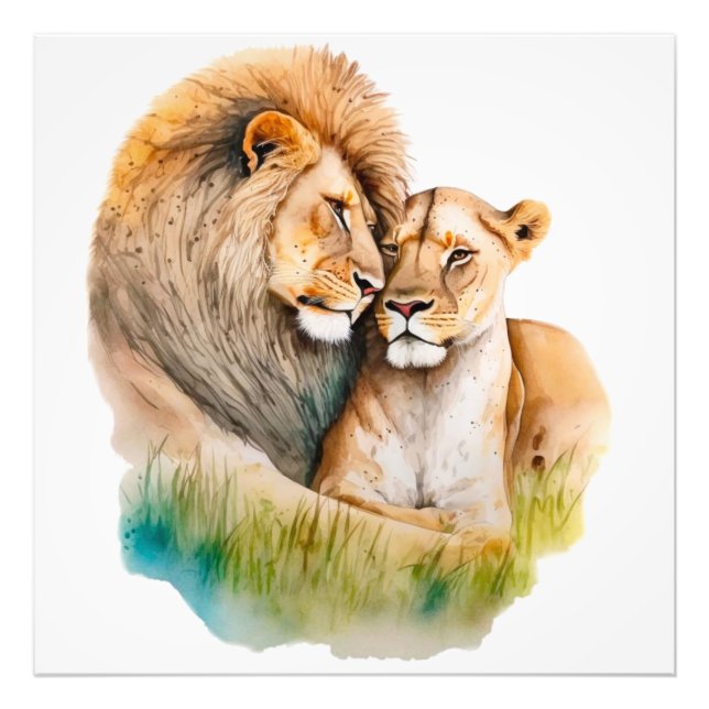 Impression Photo Lion et lionne masculine et féminine en amour (Devant)