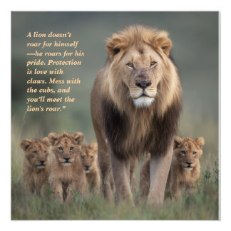 Impression Photo Lion Wall Art - Force, Protection & Cour de famill