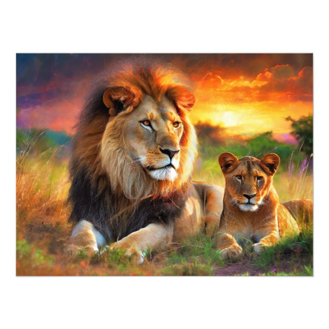 Impression Photo Lionne avec son petit (Devant)