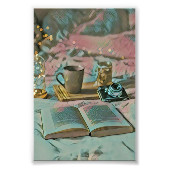 Impression Photo Lire Livres, Boire Café (Devant)